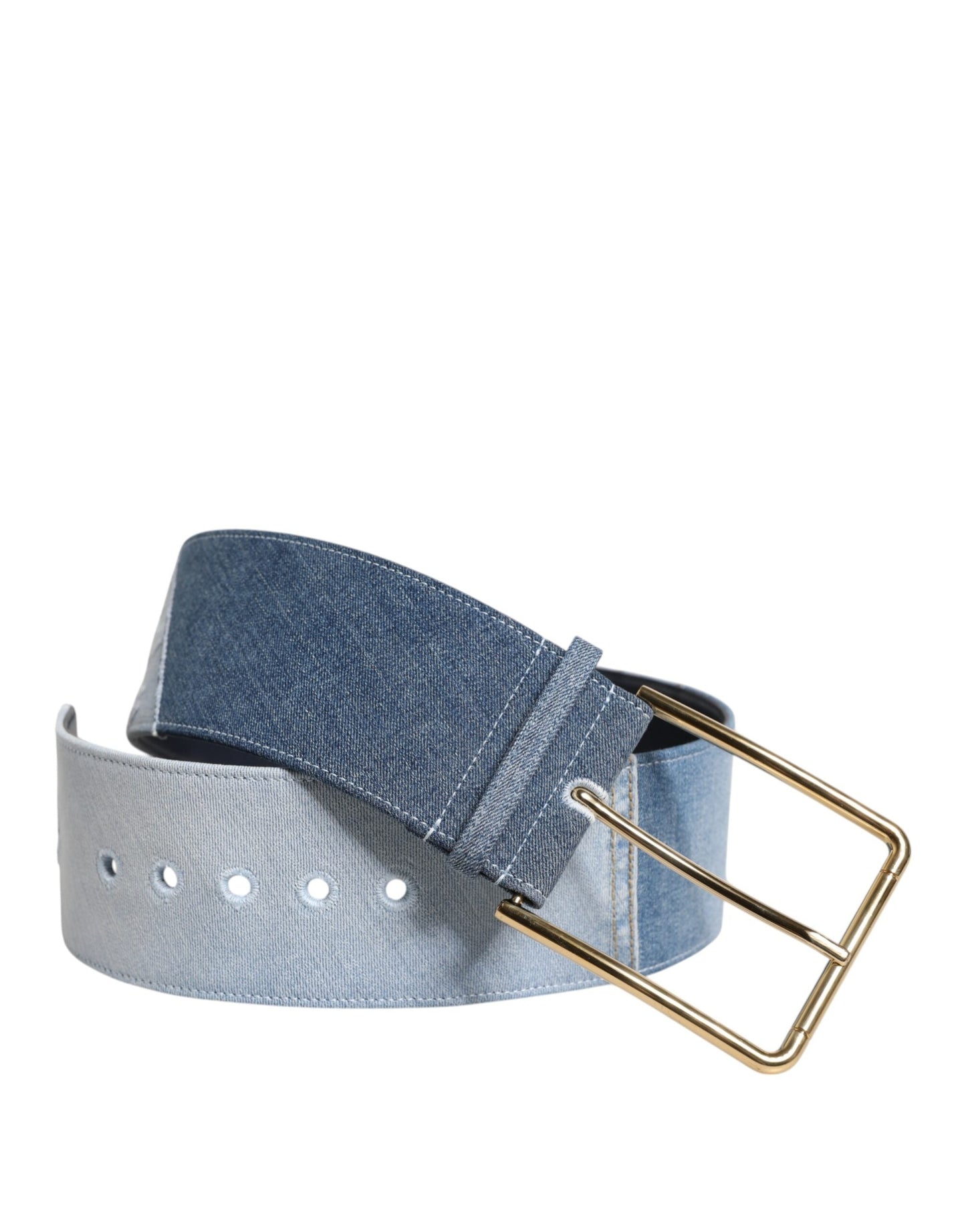 Dolce & Gabbana Two Tone Blue Denim Gold Metal Buckle Belt