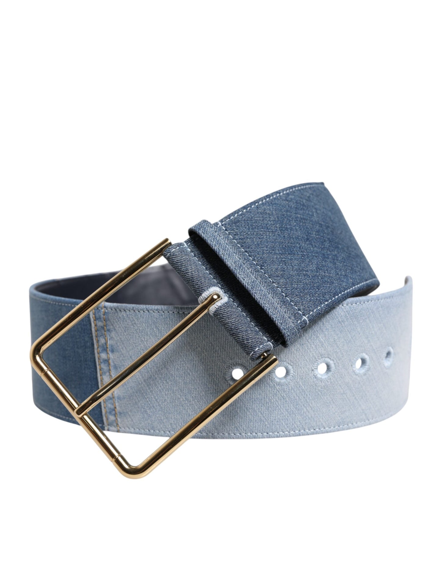 Dolce & Gabbana Two Tone Blue Denim Gold Metal Buckle Belt