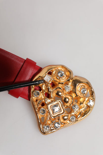 Dolce & Gabbana Red Calf Leather Embellished Metal Buckle Belt