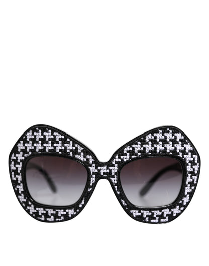 Dolce & Gabbana Black White PIED DE POULE Print Oversized Shades Sunglasses