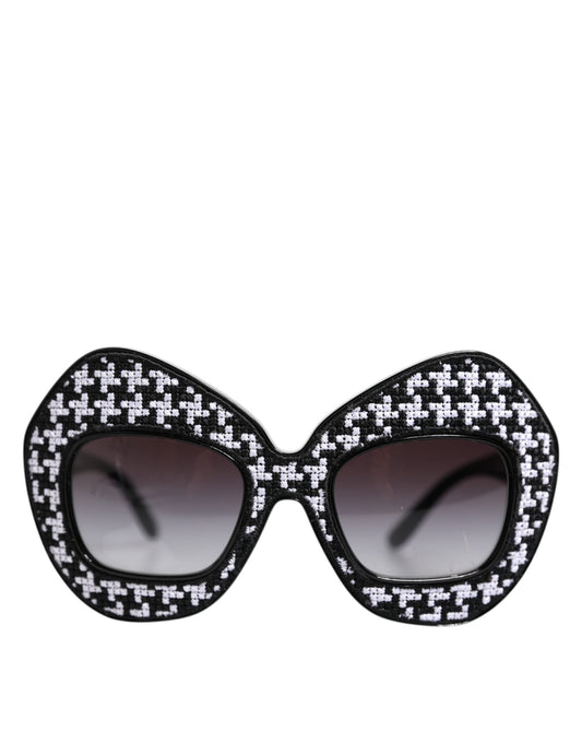 Dolce & Gabbana Black White PIED DE POULE Print Oversized Shades Sunglasses