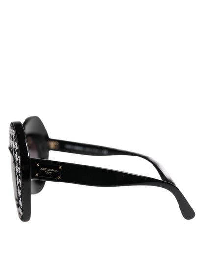 Dolce & Gabbana Black White PIED DE POULE Print Oversized Shades Sunglasses