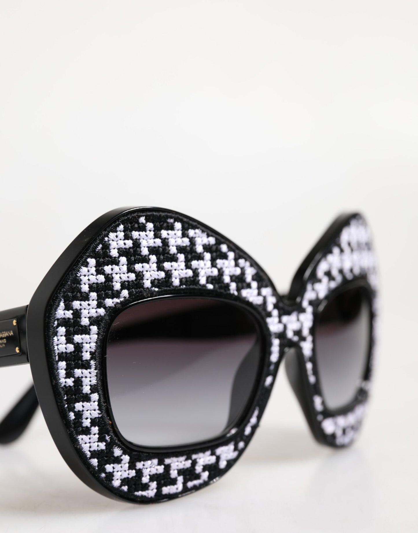 Dolce & Gabbana Black White PIED DE POULE Print Oversized Shades Sunglasses