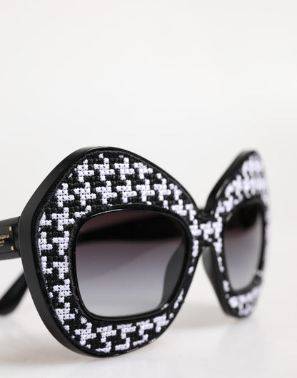 Dolce & Gabbana Black White PIED DE POULE Print Oversized Shades Sunglasses