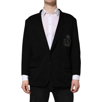 Dolce & Gabbana Black Viscose DG Crown Blazer Coat Jacket