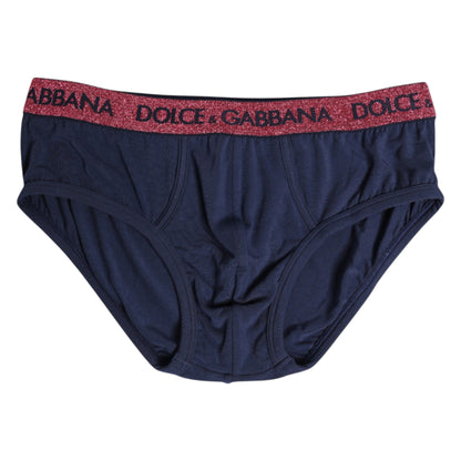 Dolce & Gabbana Blue Red Logo Stretch Regular Brief Underwear