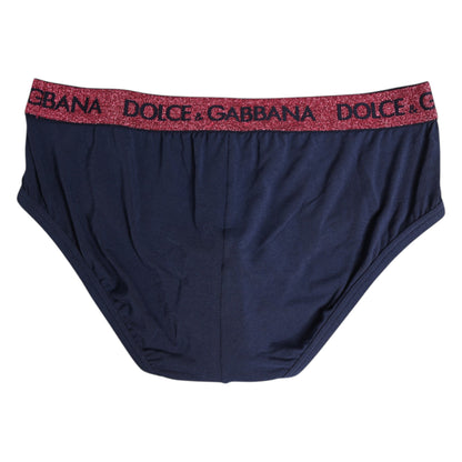 Dolce & Gabbana Blue Red Logo Stretch Regular Brief Underwear