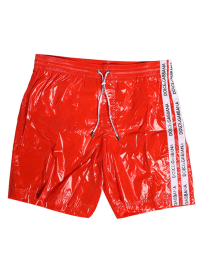 Dolce & Gabbana Red Nylon Drawstring Beachwear Shorts Swimwear