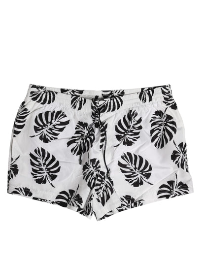 Dolce & Gabbana White Black Print Beachwear Shorts Swimwear
