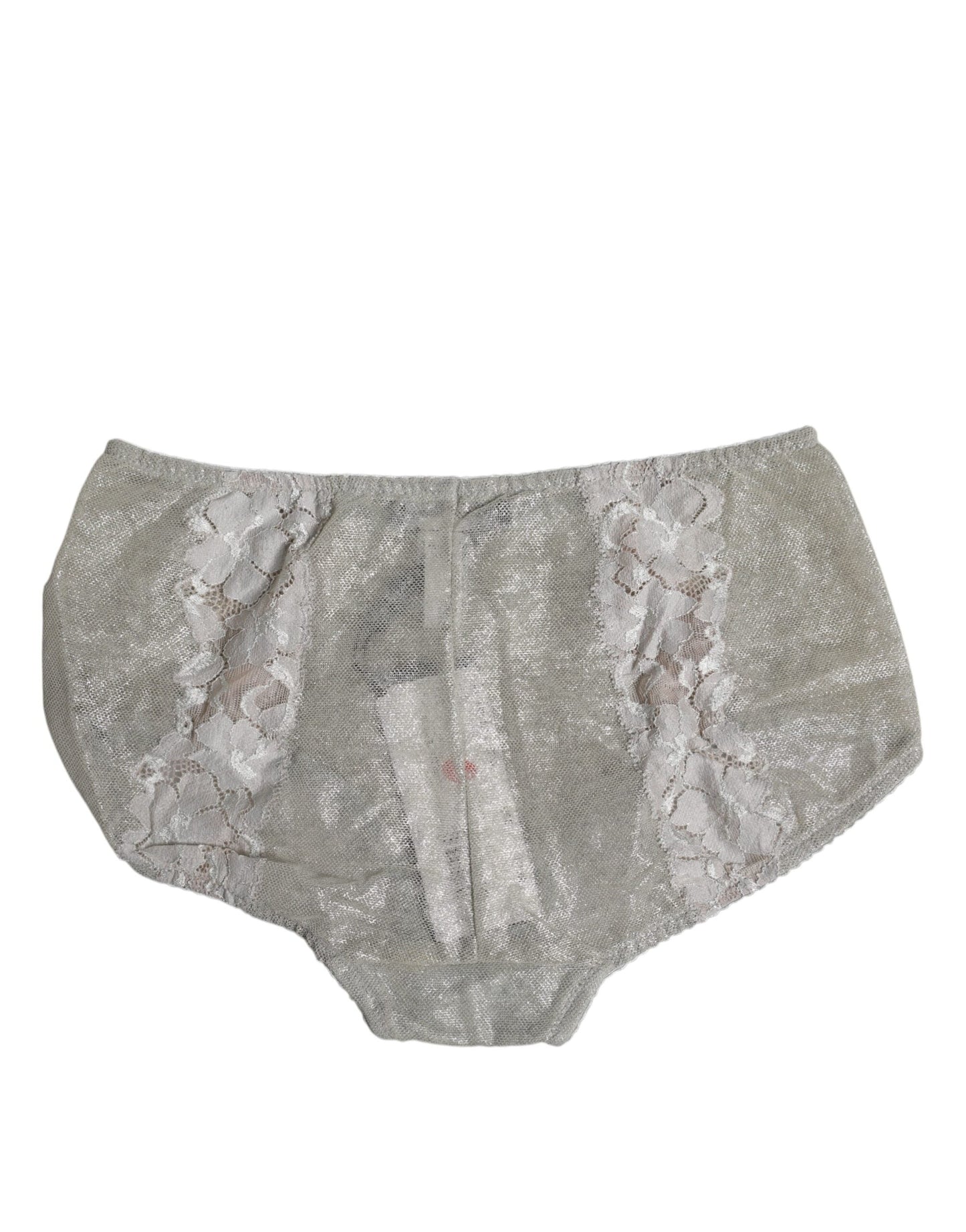 Dolce & Gabbana Gray Cotton Floral Lace High Waist Panty Underwear