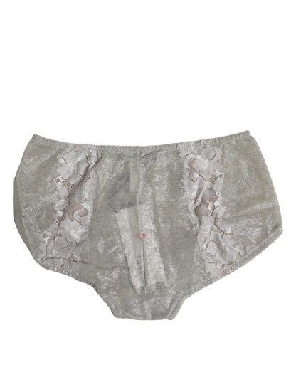 Dolce & Gabbana Gray Cotton Floral Lace High Waist Panty Underwear