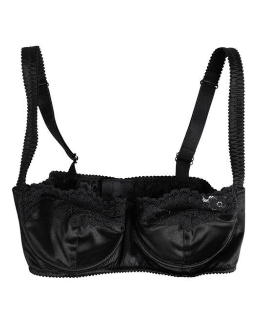 Dolce & Gabbana Black Silk Underwired Balconette Bra Underwear