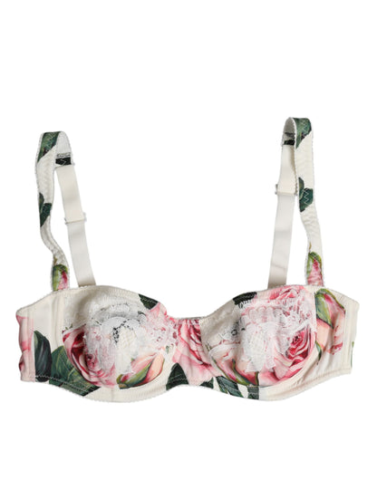 Dolce & Gabbana White Floral Balconette Underwired Bra Underwear