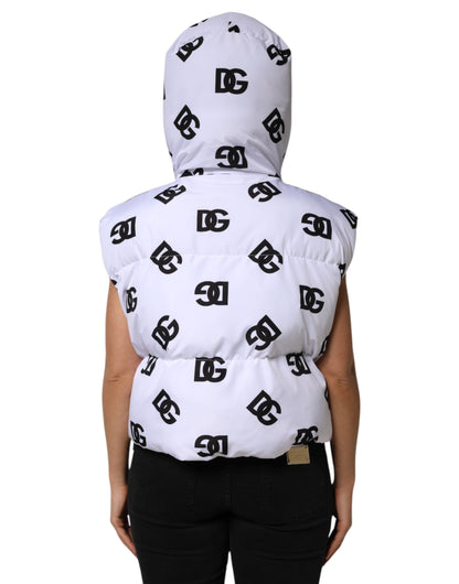 Dolce & Gabbana White Black DG Mania Polyester Puffer Jacket
