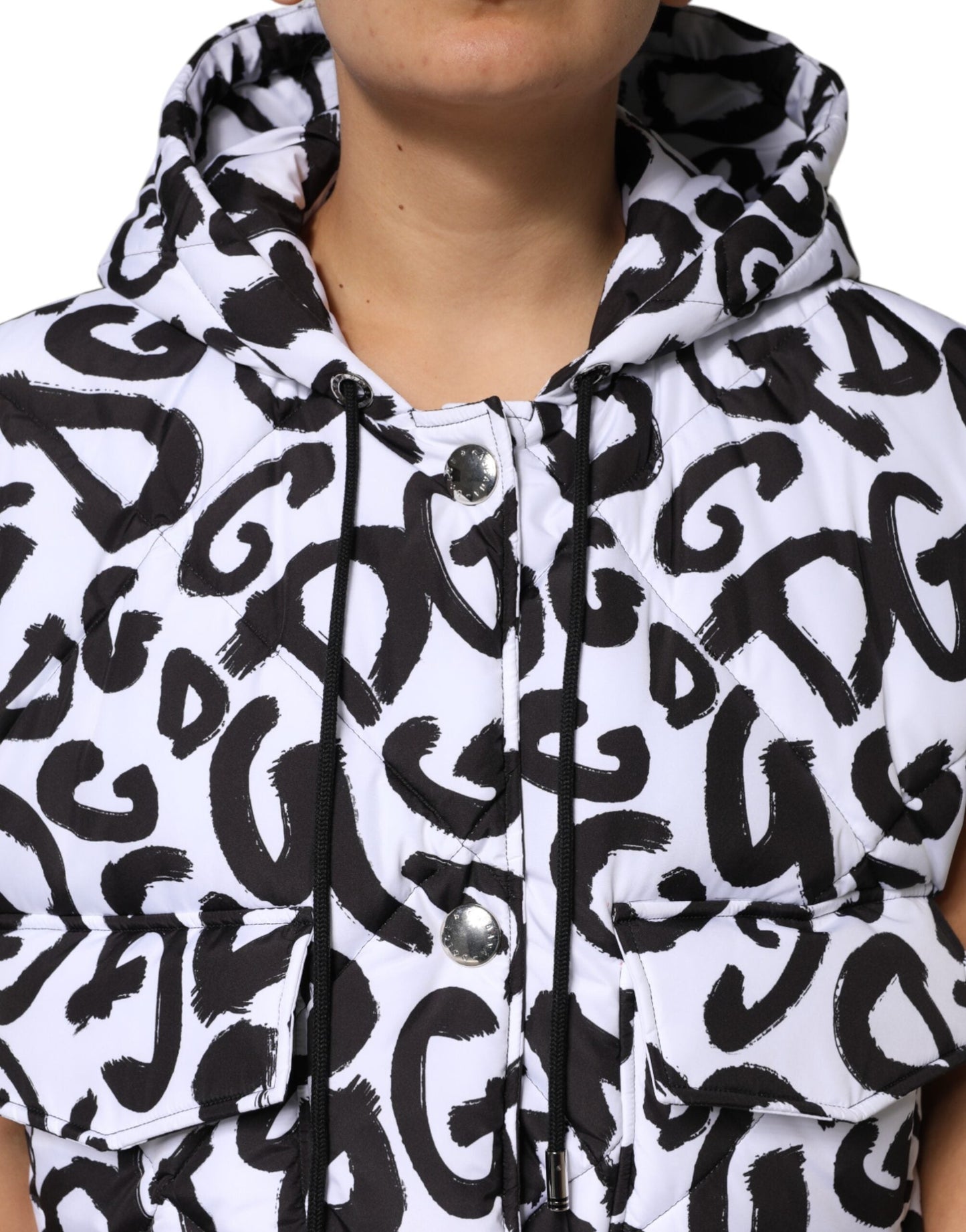 Dolce & Gabbana White DG Mania Hooded Sleeveless Puffer Jacket