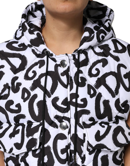 Dolce & Gabbana White DG Mania Hooded Sleeveless Puffer Jacket