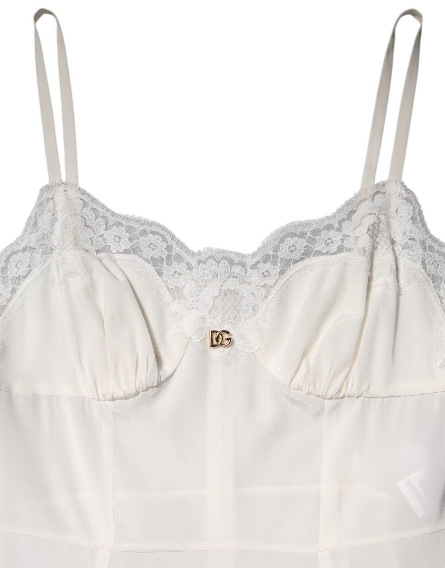 Dolce & Gabbana White Lace DG Logo Silk Dress Sleepwear