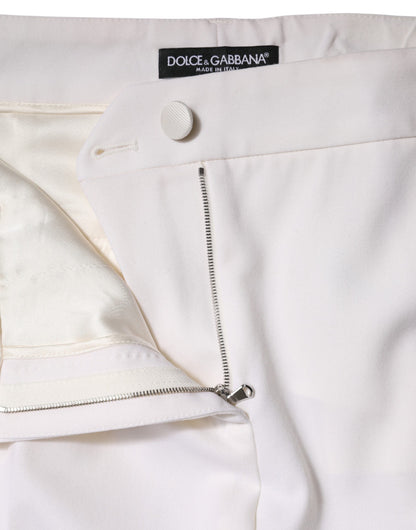 Dolce & Gabbana White Wool Mid Waist Tapered Pants