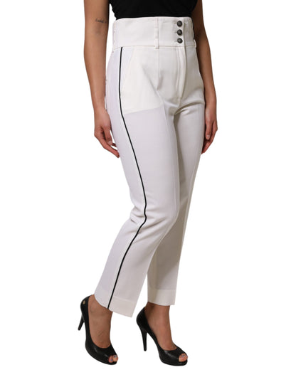 Dolce & Gabbana White Wool High Waist Tapered Pants