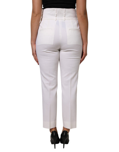 Dolce & Gabbana White Wool High Waist Tapered Pants