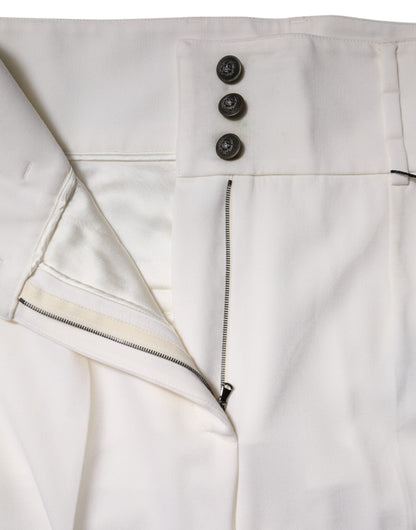 Dolce & Gabbana White Wool High Waist Tapered Pants