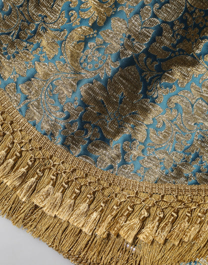 Dolce & Gabbana Blue Floral Jacquard Tasseled Mini Skirt