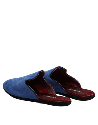 Dolce & Gabbana Blue Suede Capra Slides Flat Slipper Shoes