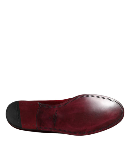 Dolce & Gabbana Red Cotton Velvet Slip On Loafers Formal Shoes