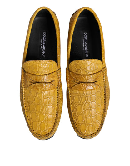 Dolce & Gabbana Yellow Exotic Leather Loafers Slip On Shoes
