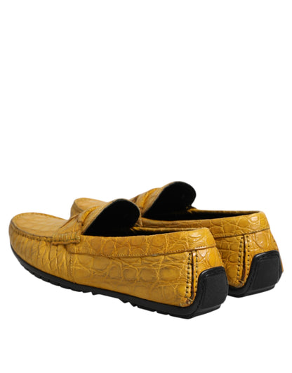 Dolce & Gabbana Yellow Exotic Leather Loafers Slip On Shoes