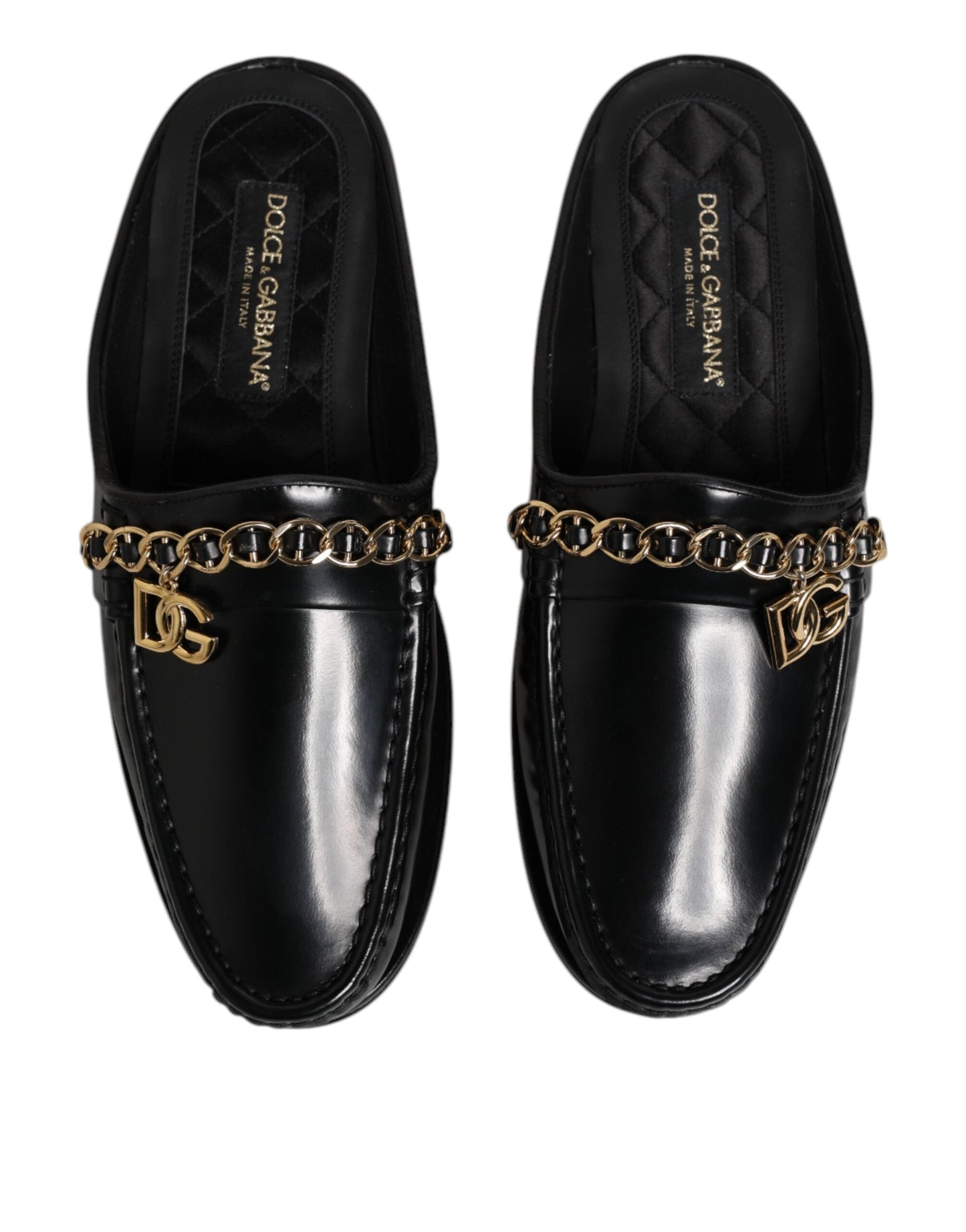 Dolce & Gabbana Black Leather DG Chain Embellished Sandals Shoes