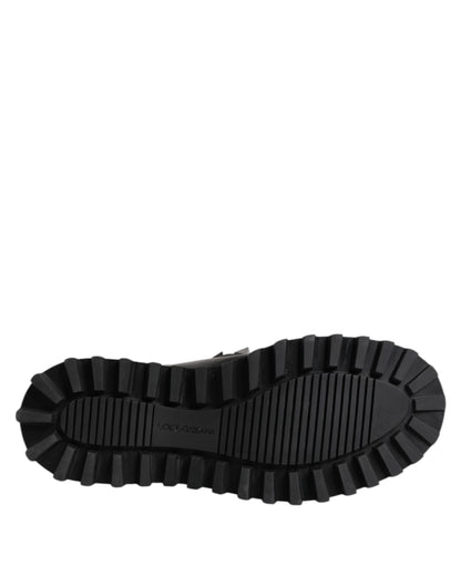 Dolce & Gabbana Black Leather DG Logo Plaque High Boots Shoes