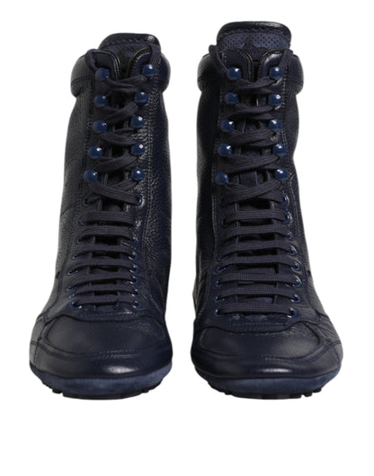 Dolce & Gabbana Dark Blue Leather KING High Top Sneakers Shoes