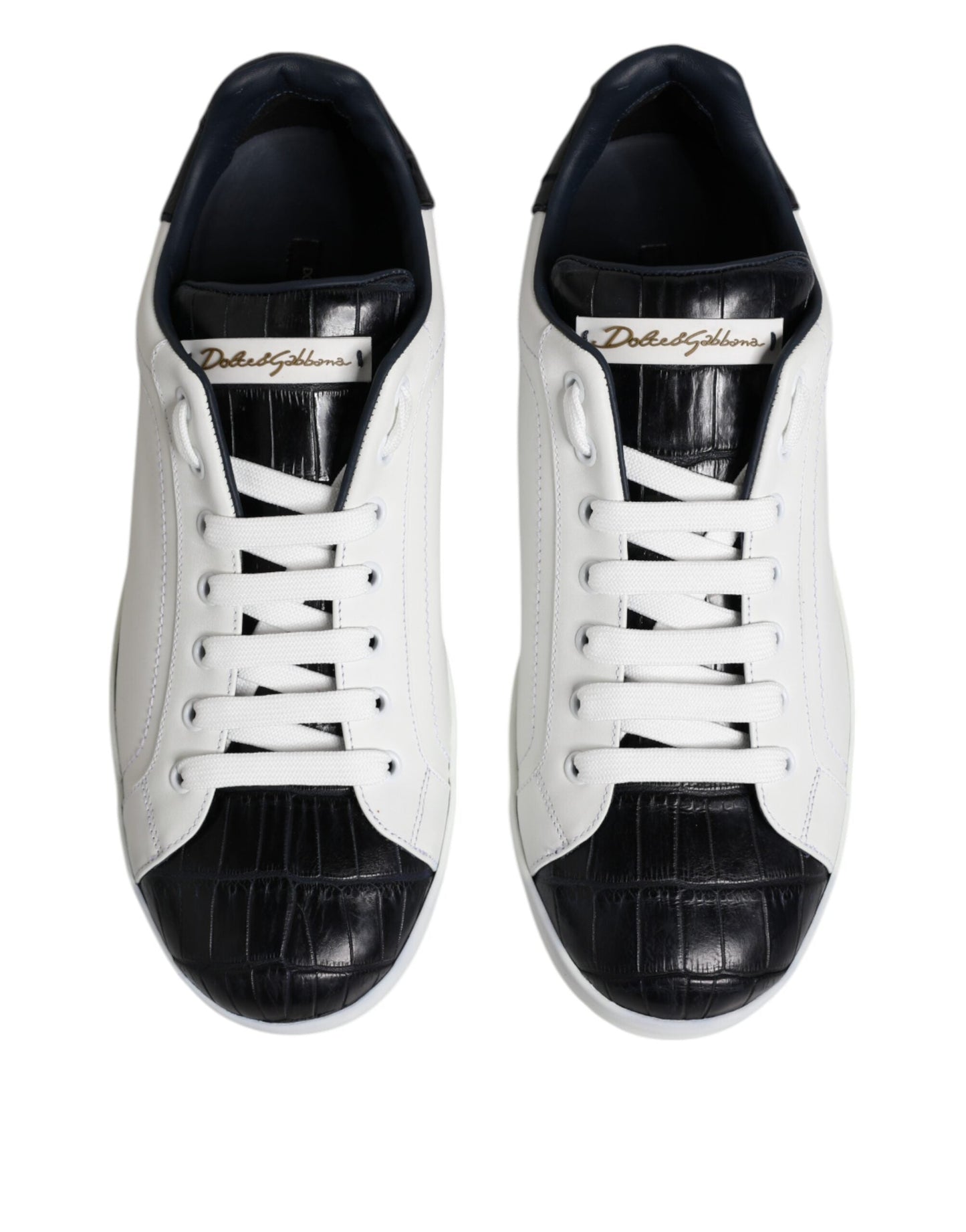 Dolce & Gabbana White Black Leather Portofino Sneaker Shoes