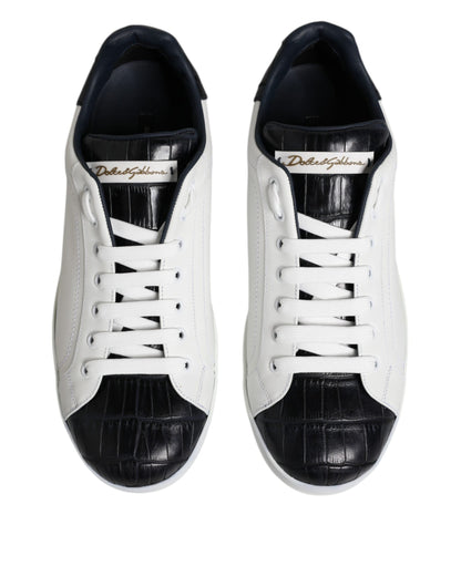 Dolce & Gabbana White Black Leather Portofino Sneaker Shoes