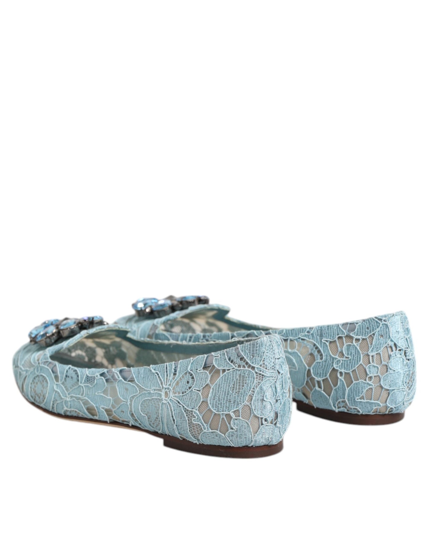 Dolce & Gabbana Blue Lace Crystal Ballet Flats Loafers Shoes