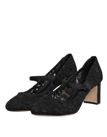 Dolce & Gabbana Black Mary Jane Taormina Lace Pumps Shoes