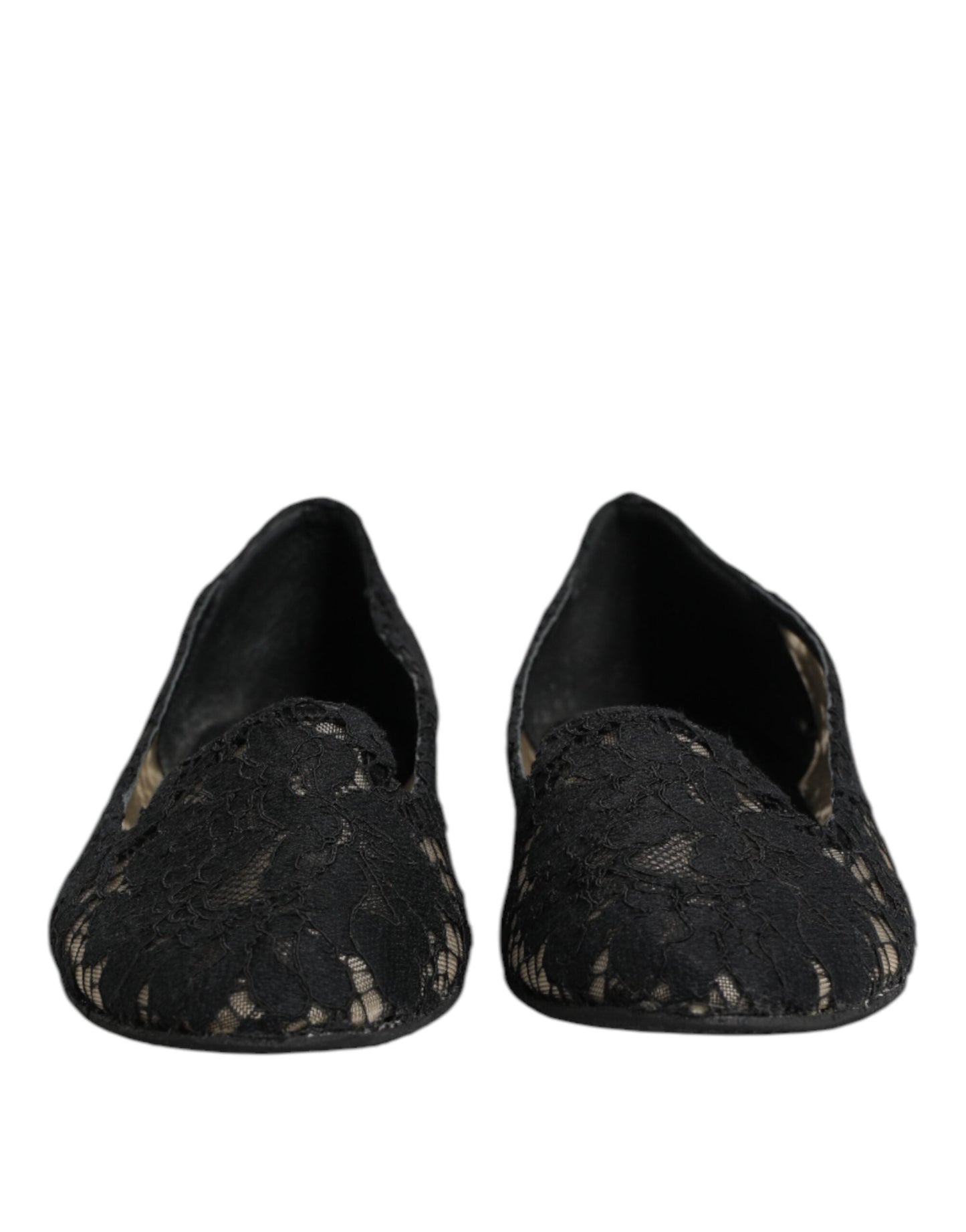 Dolce & Gabbana Black Taormina Lace Slip On Flats Shoes