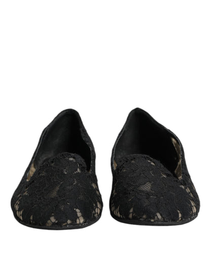 Dolce & Gabbana Black Taormina Lace Slip On Flats Shoes