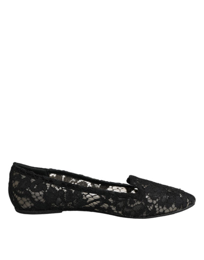 Dolce & Gabbana Black Taormina Lace Slip On Flats Shoes