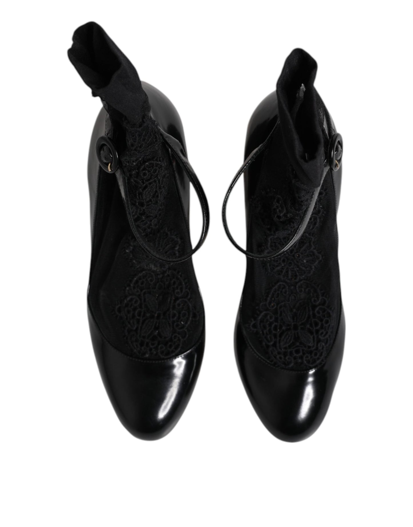 Dolce & Gabbana Black Leather Lace Socks Heels Pumps Shoes