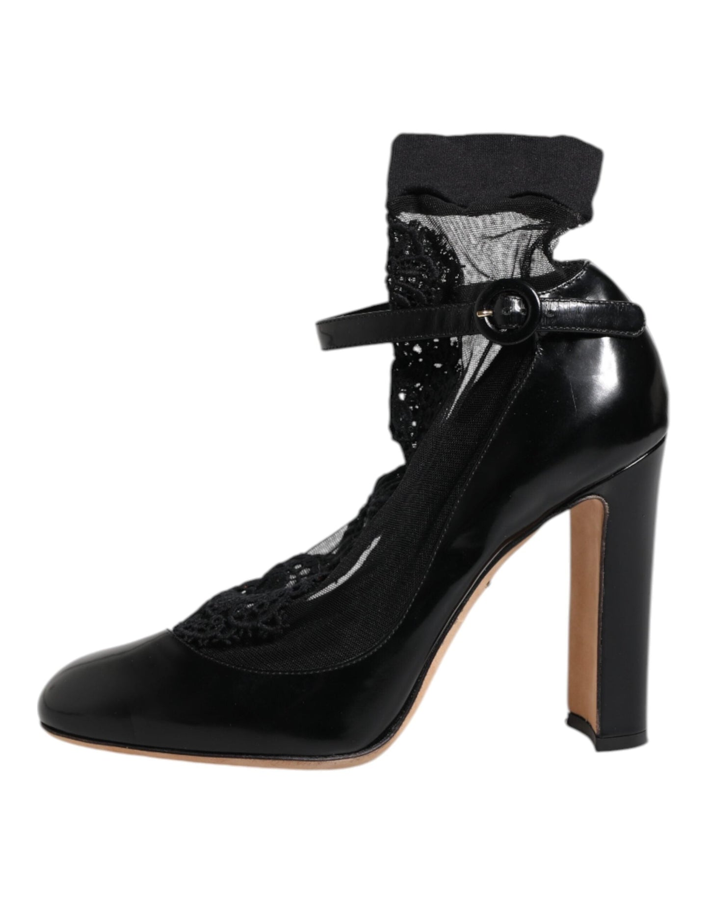 Dolce & Gabbana Black Leather Lace Socks Heels Pumps Shoes