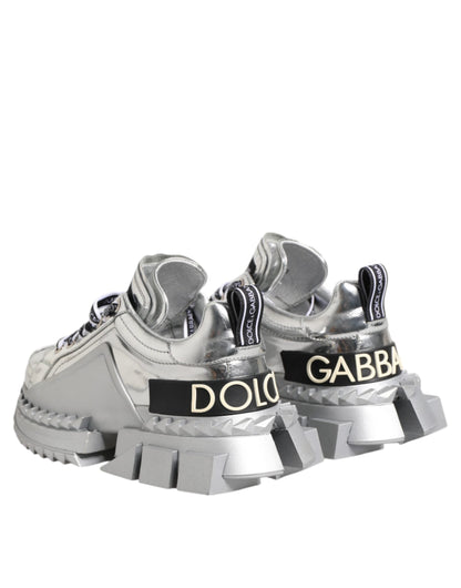 Dolce & Gabbana Silver Leather Super Queen Sneakers Shoes