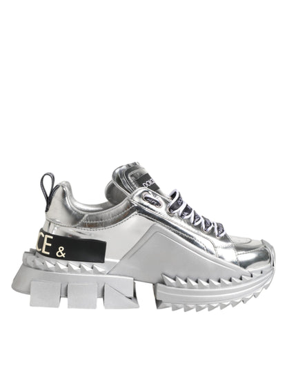 Dolce & Gabbana Silver Leather Super Queen Sneakers Shoes