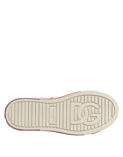 Dolce & Gabbana White Pink Leather Low Top Sneakers Shoes