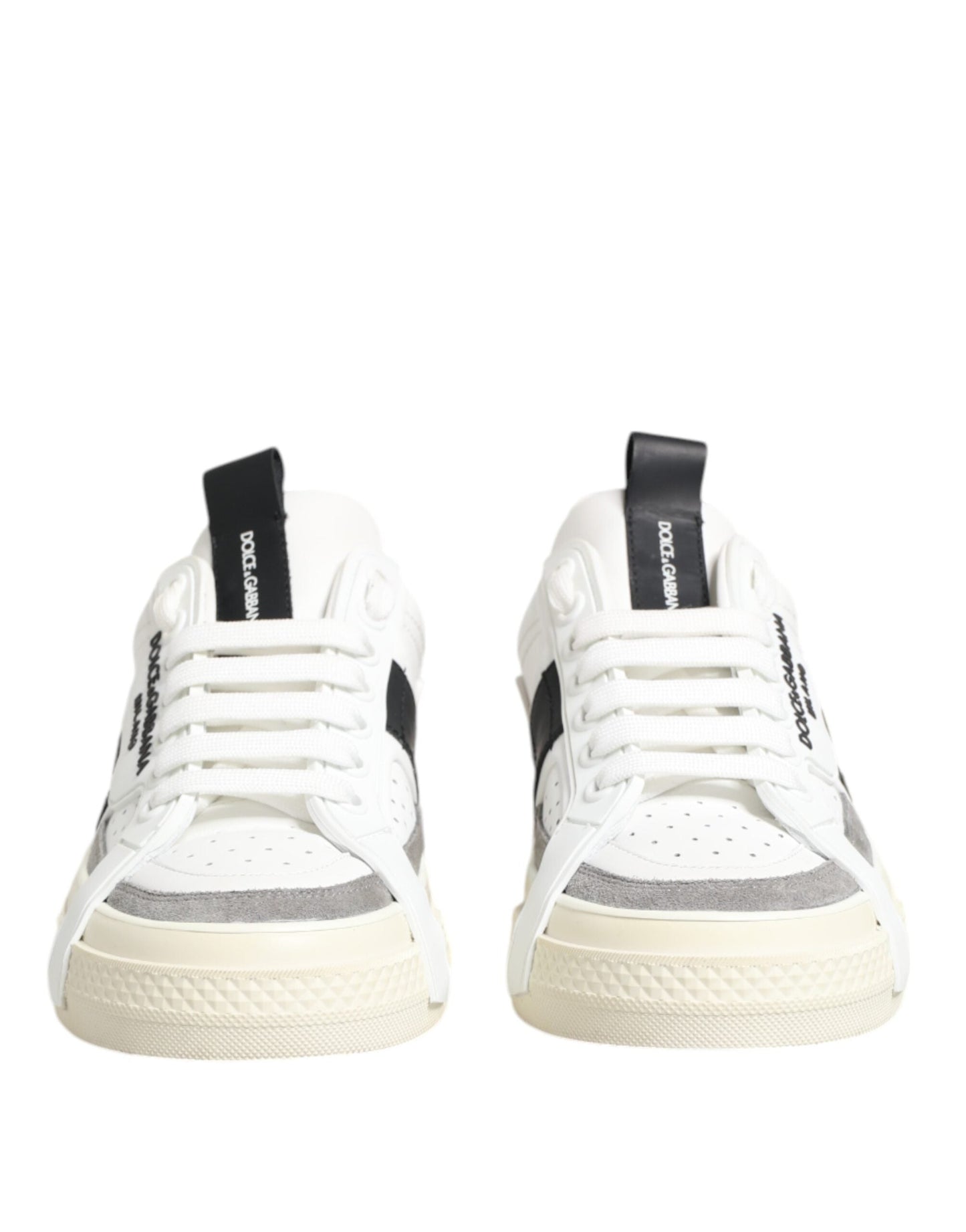 Dolce & Gabbana White Black Leather Low Top Sneakers Shoes