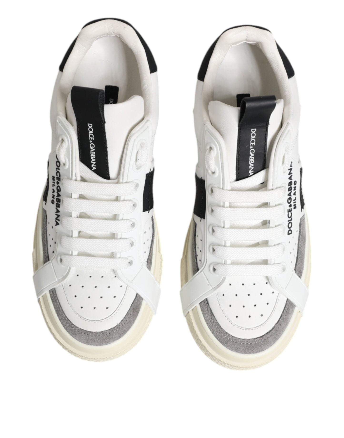 Dolce & Gabbana White Black Leather Low Top Sneakers Shoes