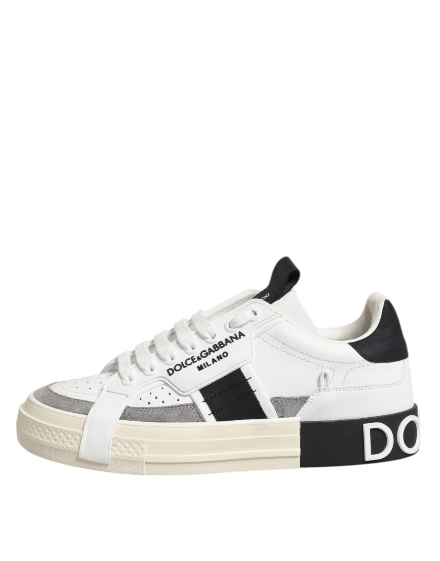Dolce & Gabbana White Black Leather Low Top Sneakers Shoes