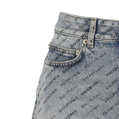 Balenciaga Logo Print Denim Skirt