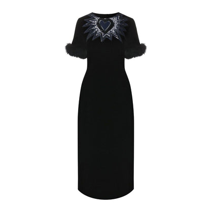 Fendi Fur Trim Velvet Midi Dress